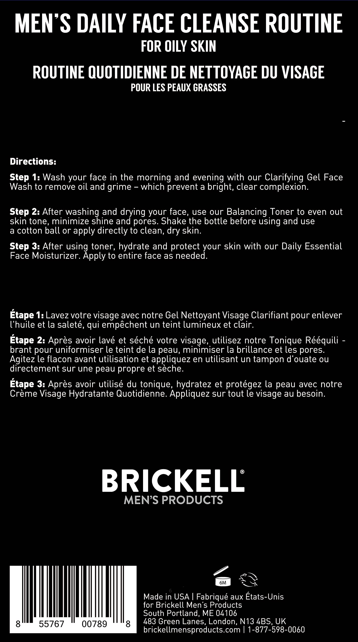 Brickell Men's natural ingredients label highlights Aloe Vera, Cucumber, Witch Hazel