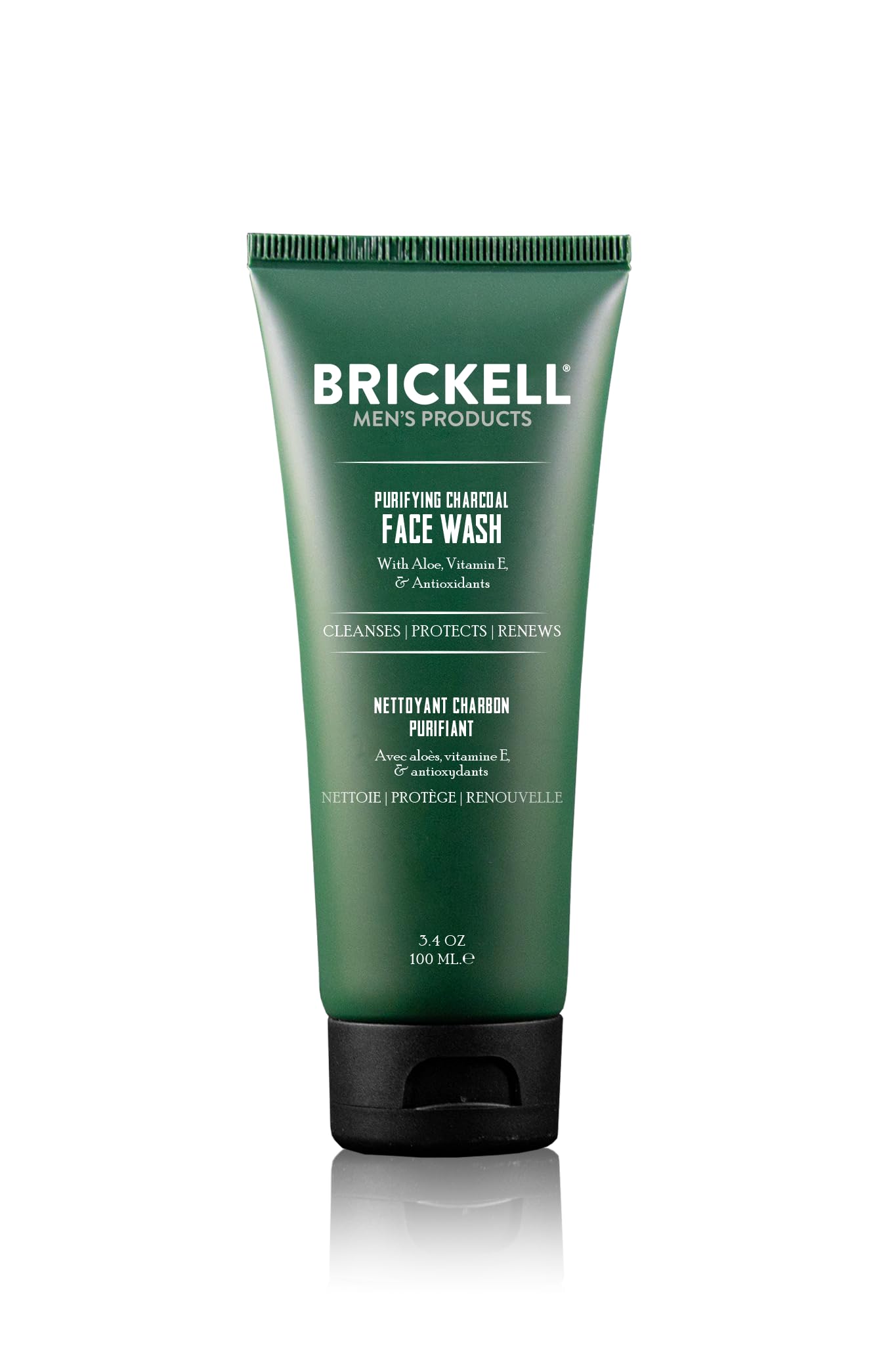 Brickell Men's Purifying Charcoal Face Wash bottle front for daily cleansing.