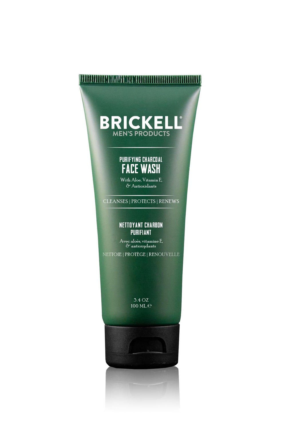 Brickell Men's Purifying Charcoal Face Wash bottle front for daily cleansing.