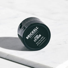 Brickell Men's Ultimate Anti-Aging packaging displayed on a bathroom shelf signaling premium natural care.