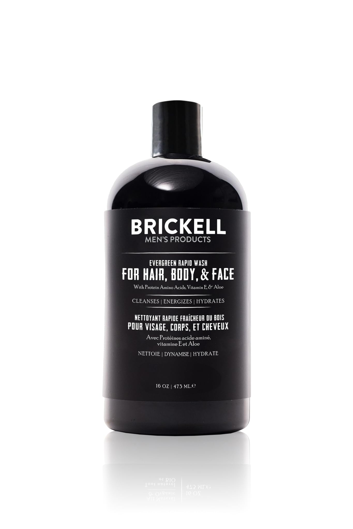 Brickell Rapid Wash bottle-front view with evergreen scent prompting daily cleansing.