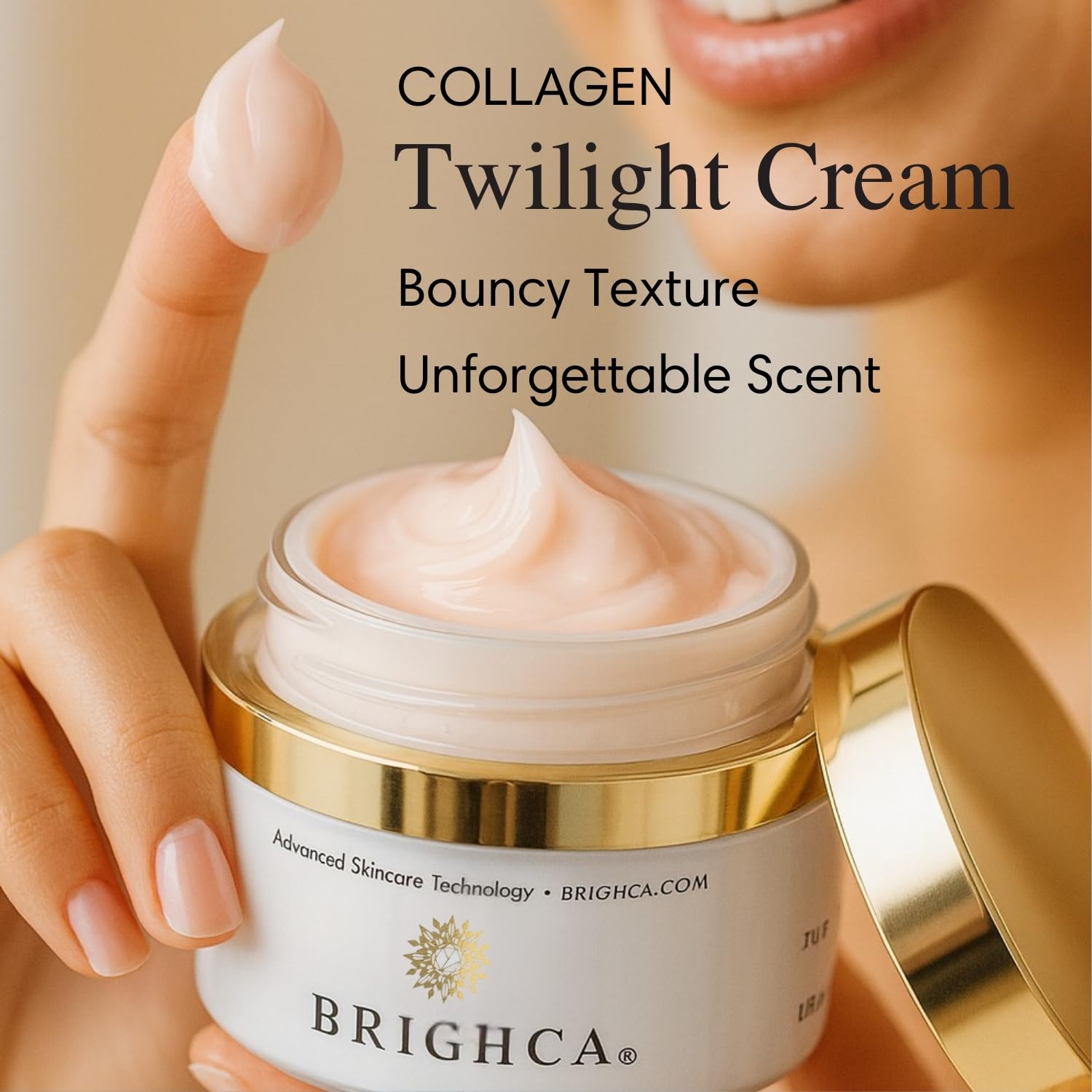 BRIGHCA Collagen Cream texture on skin demonstrates quick absorption and glow