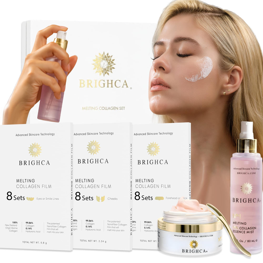 BRIGHCA Collagen Melting Mask Set packaging showing all components for an all-skin-types routine