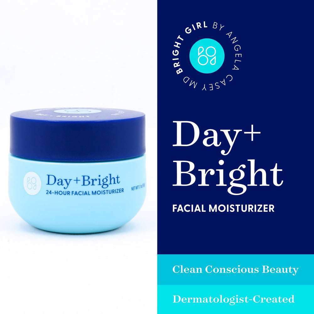Close-up of Day+Bright moisturizer cream texture on teen skin.