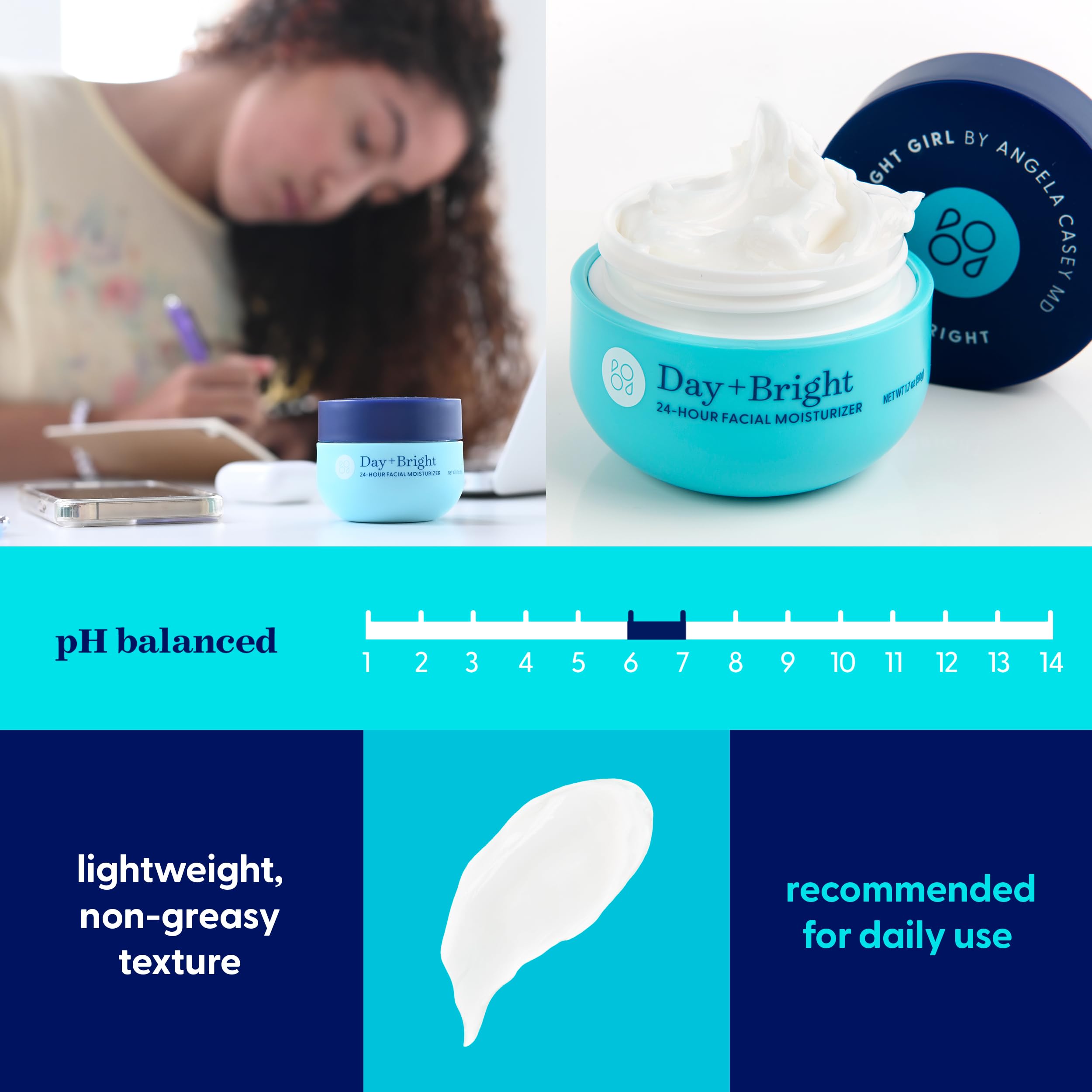 Day+Bright label detail highlights gentle, dermatologist-developed formula.