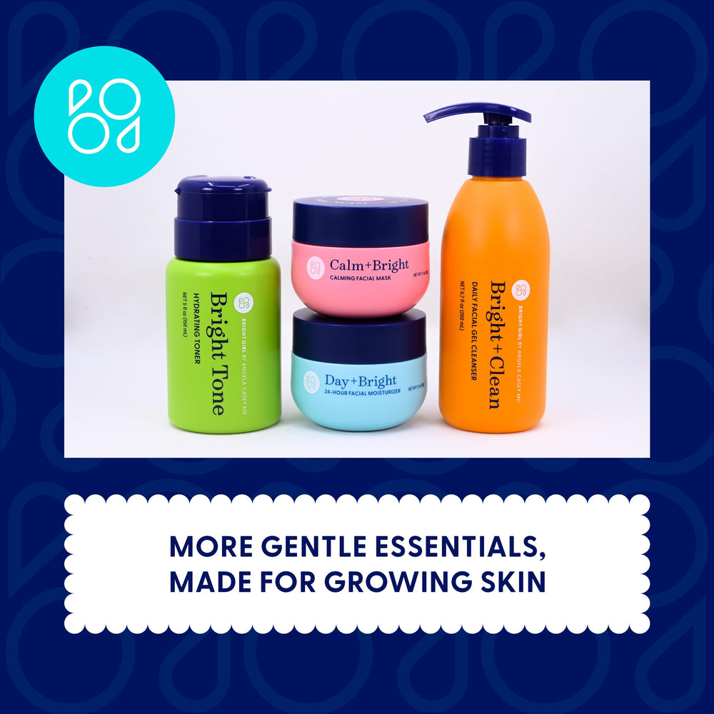 Teen skincare routine with Day+Bright moisturizer for calm skin.