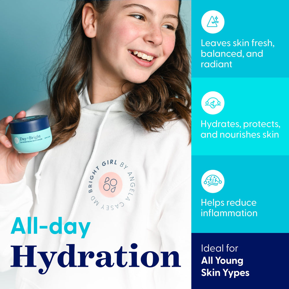 Day+Bright moisturizer applied on hand for light hydration.