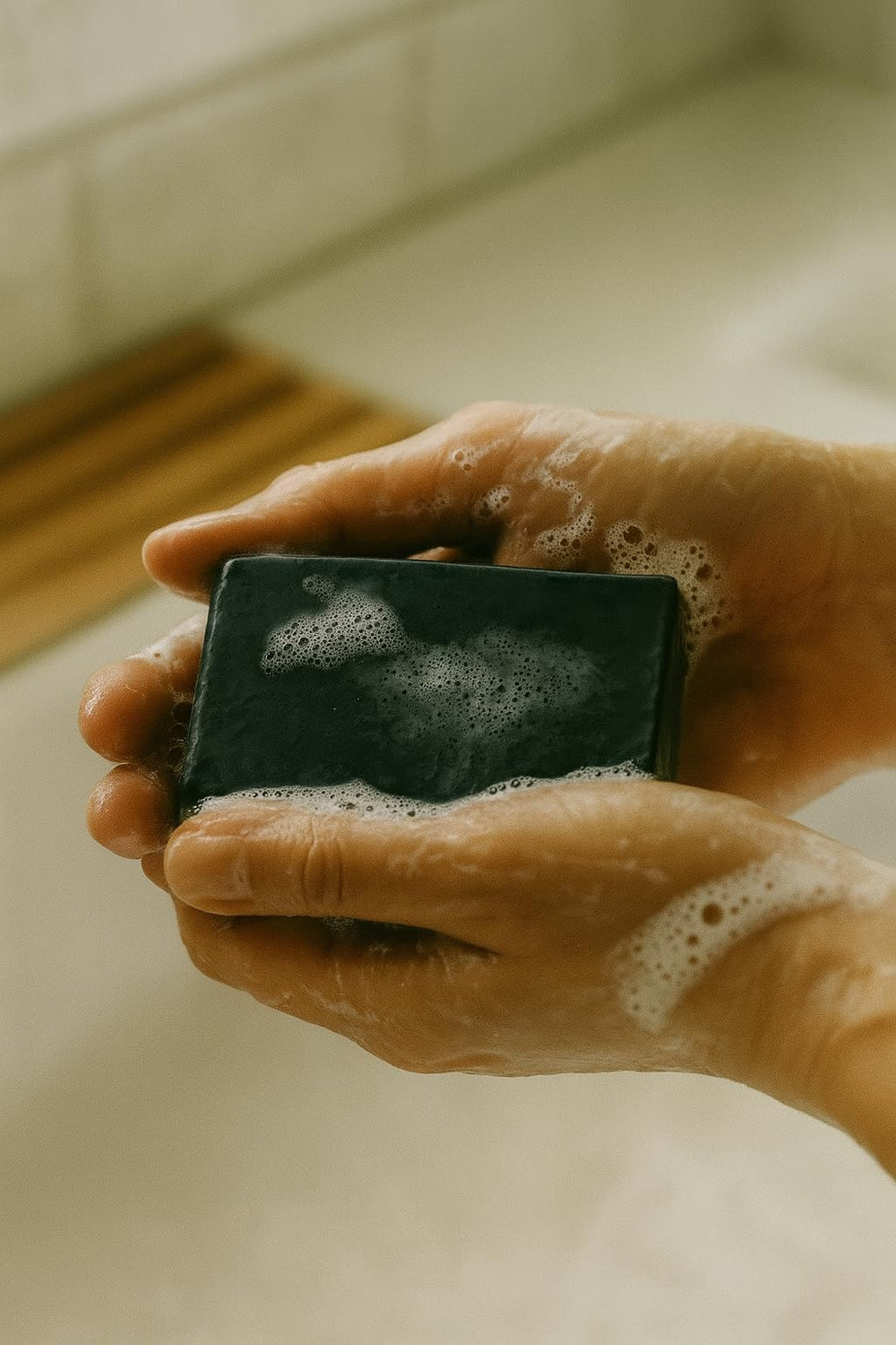 BrightBloom Soap lather forming creamy bubbles during wash