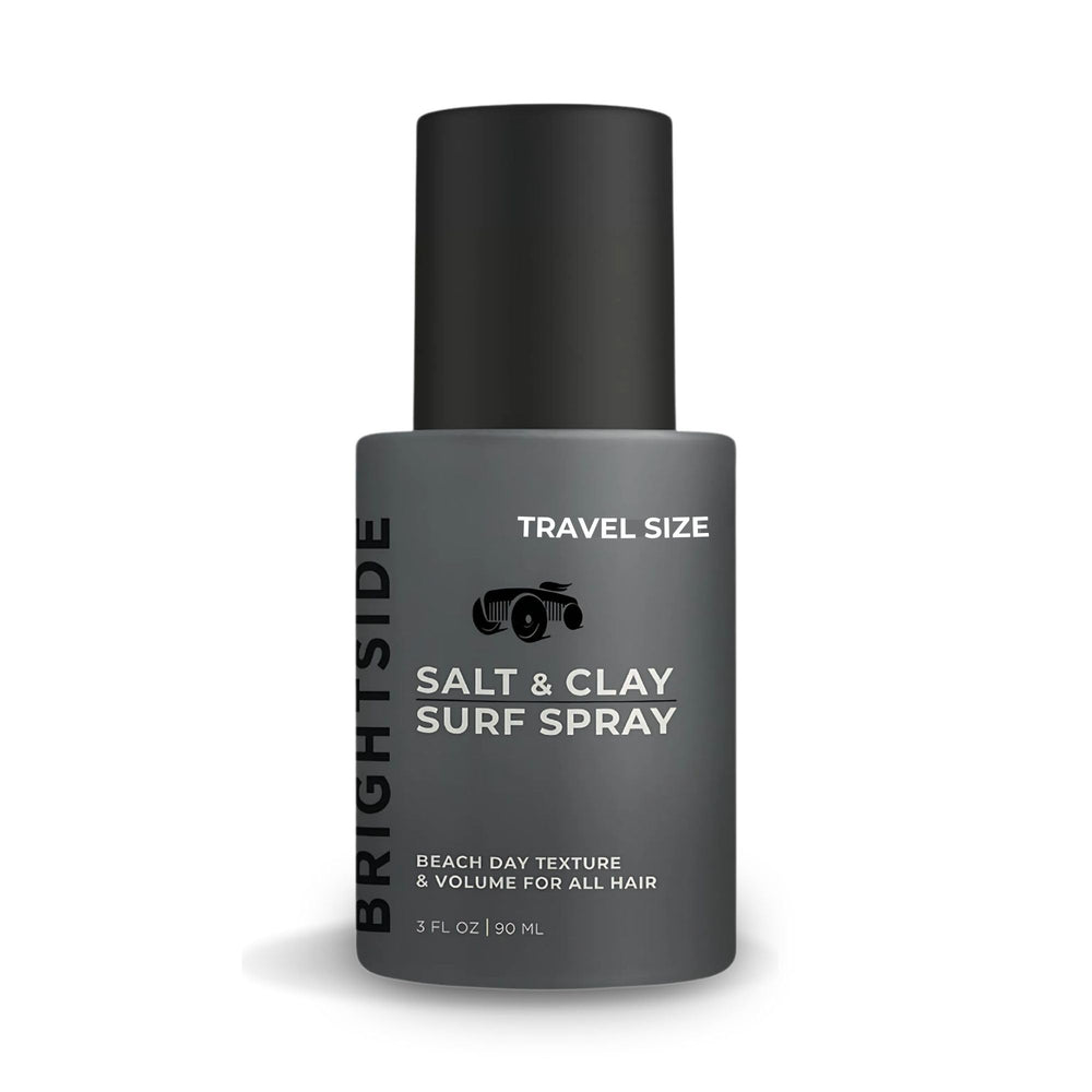 BRIGHTSIDE Salt and Clay Surf Spray bottle showcases natural texture and volume for easy styling.