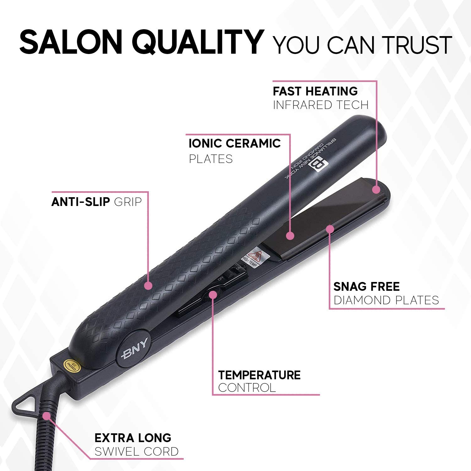 Brilliance New York flat iron in a compact, travel-friendly design.