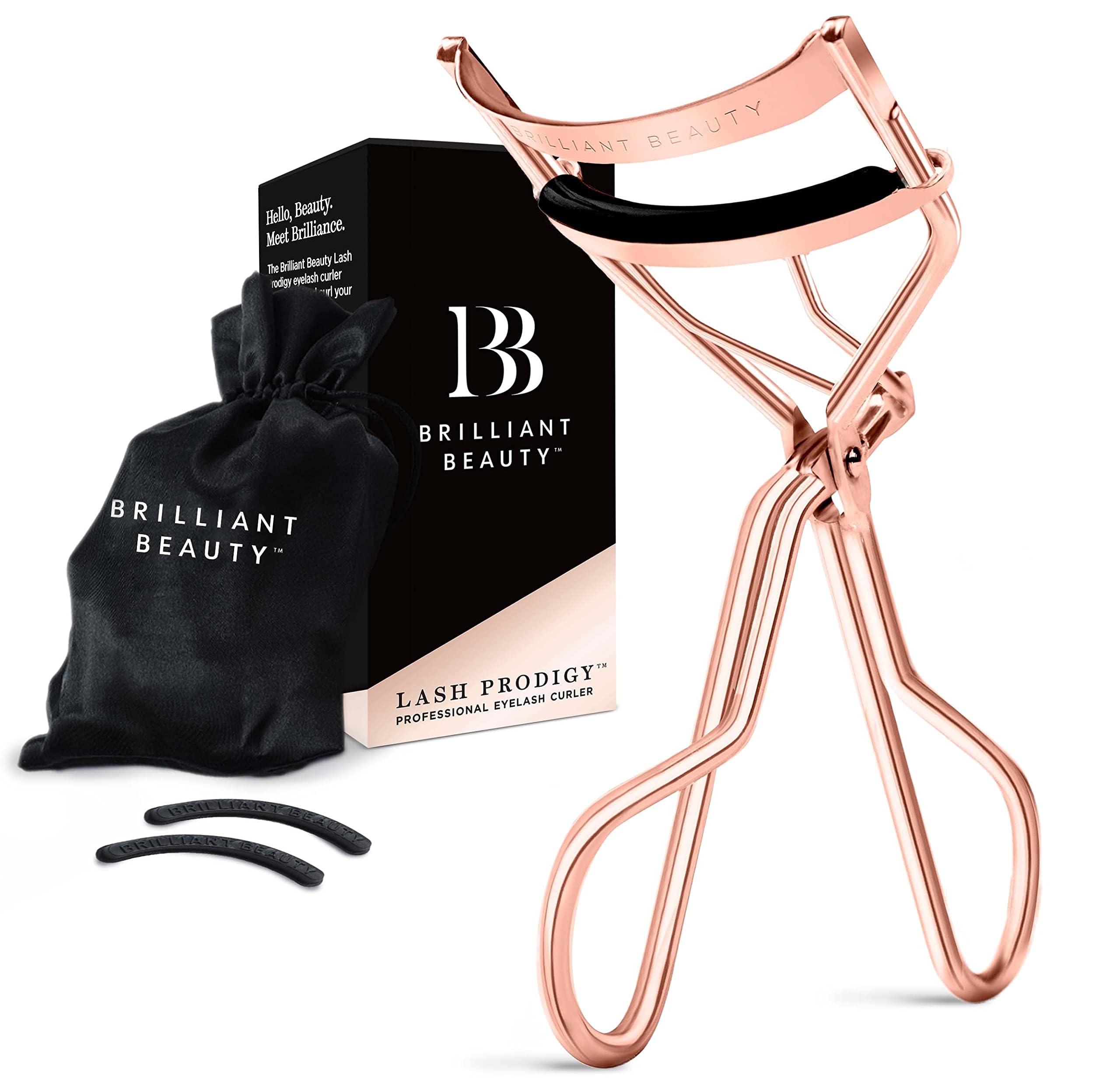 Brilliant Beauty eyelash curler in rose gold for a smooth pinch-free curl.