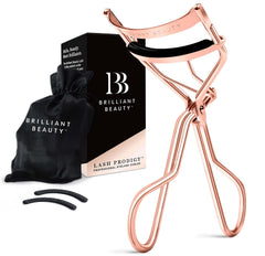 Brilliant Beauty eyelash curler in rose gold for a smooth pinch-free curl.
