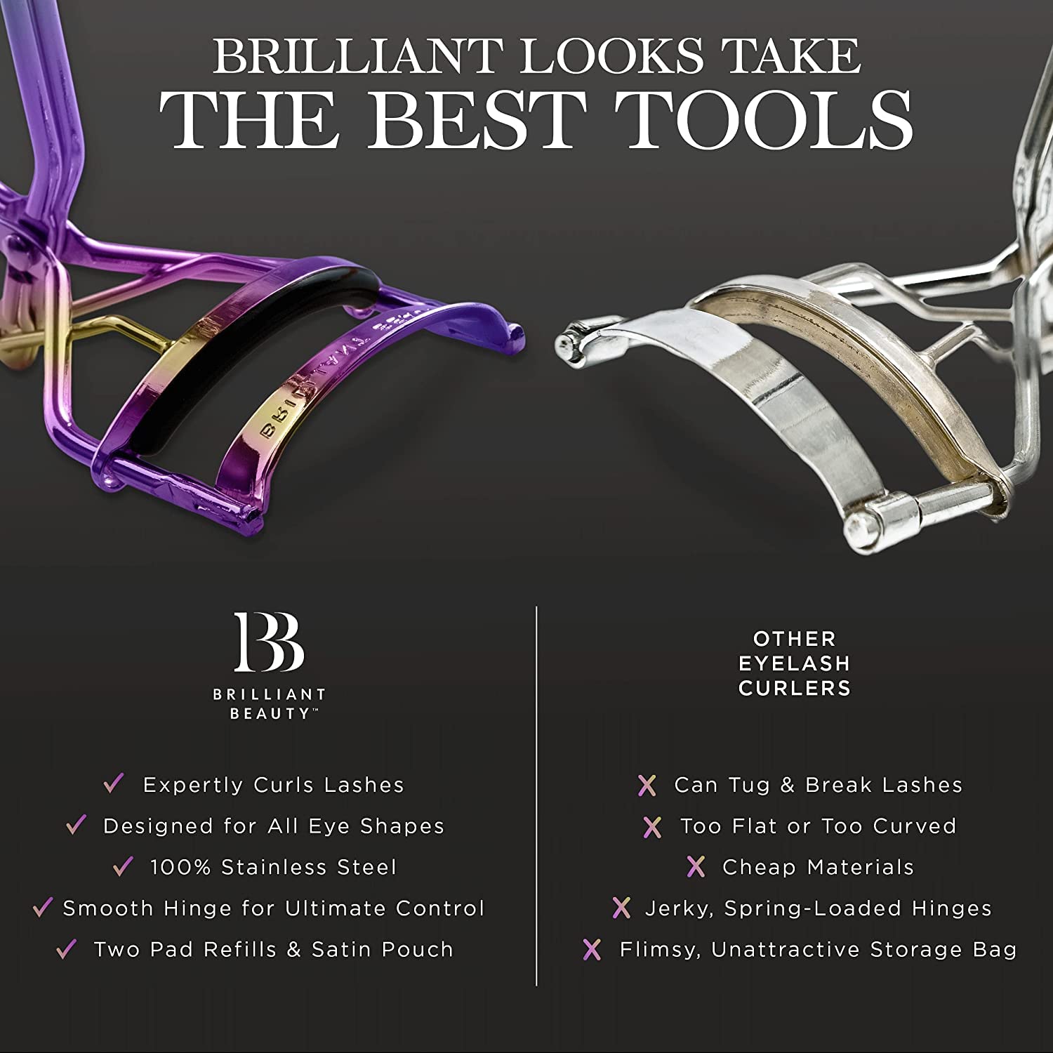 Brilliant Beauty soft-pads — protect natural lashes while lifting.