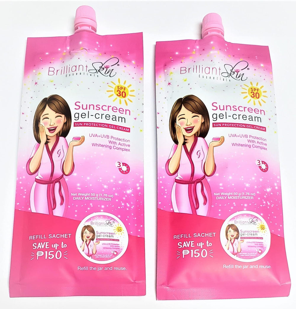 Brilliant Skin Essentials sunscreen gel-cream pack of 2 sachets for daily UV protection.