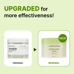 BRING GREEN Artemisia Calming EX Toner Pad applied to cheek for soothing hydration.