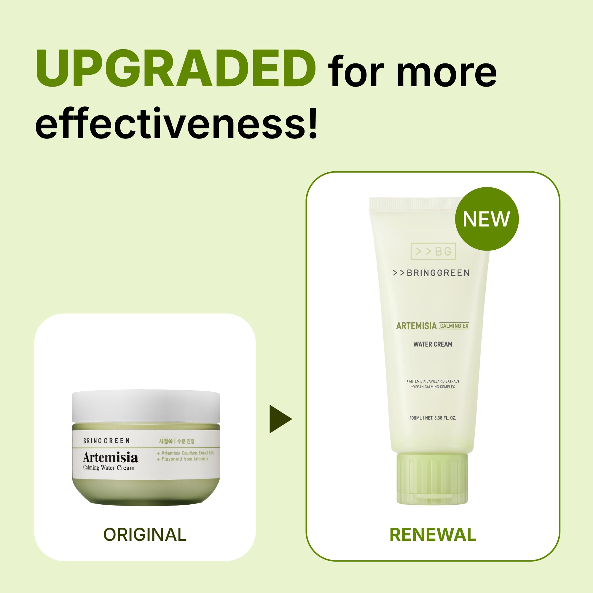 BRING GREEN Artemisia Calming EX Water Cream being applied for instant skin hydration.