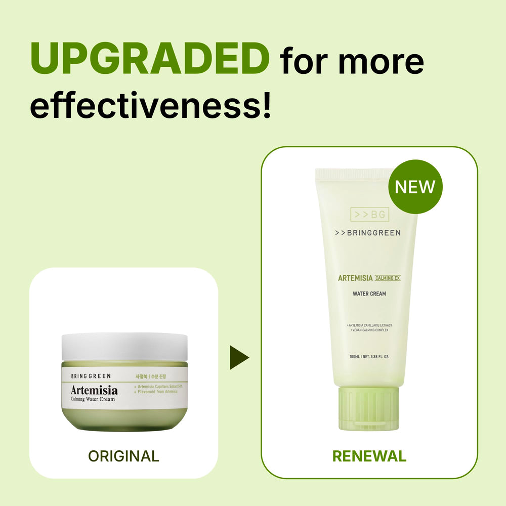 BRING GREEN Artemisia Calming EX Water Cream being applied for instant skin hydration.