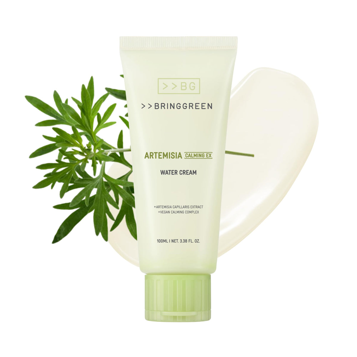 BRING GREEN Artemisia Calming EX Water Cream jar promoting soothing hydration for sensitive skin.