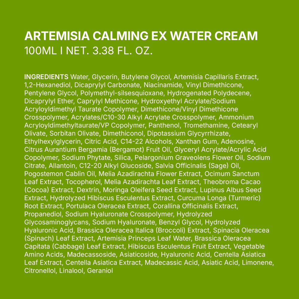 BRING GREEN Artemisia Calming EX Water Cream vegan-certified badge visible on label.