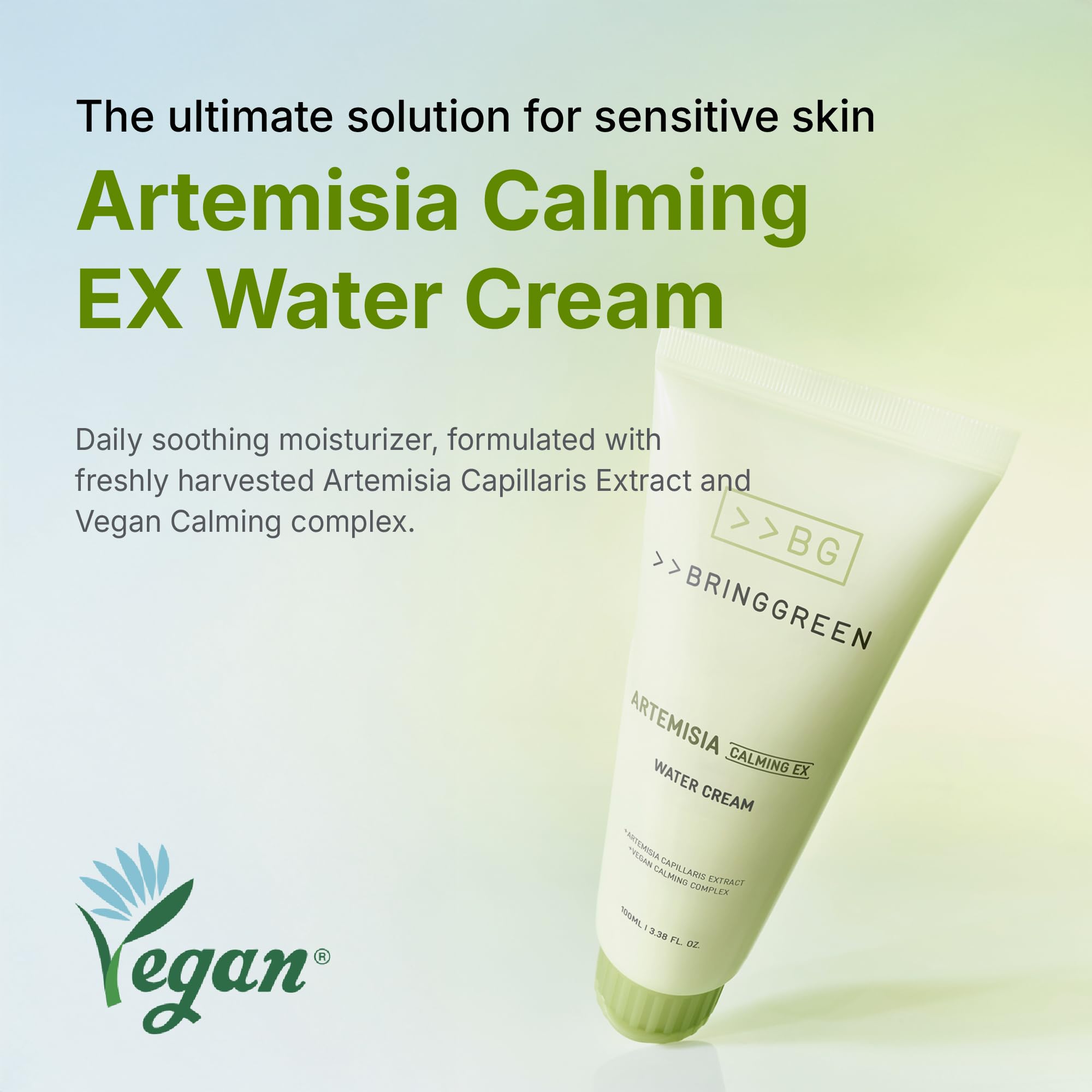 BRING GREEN Artemisia Calming EX Water Cream vegan-certified formula visible on packaging.