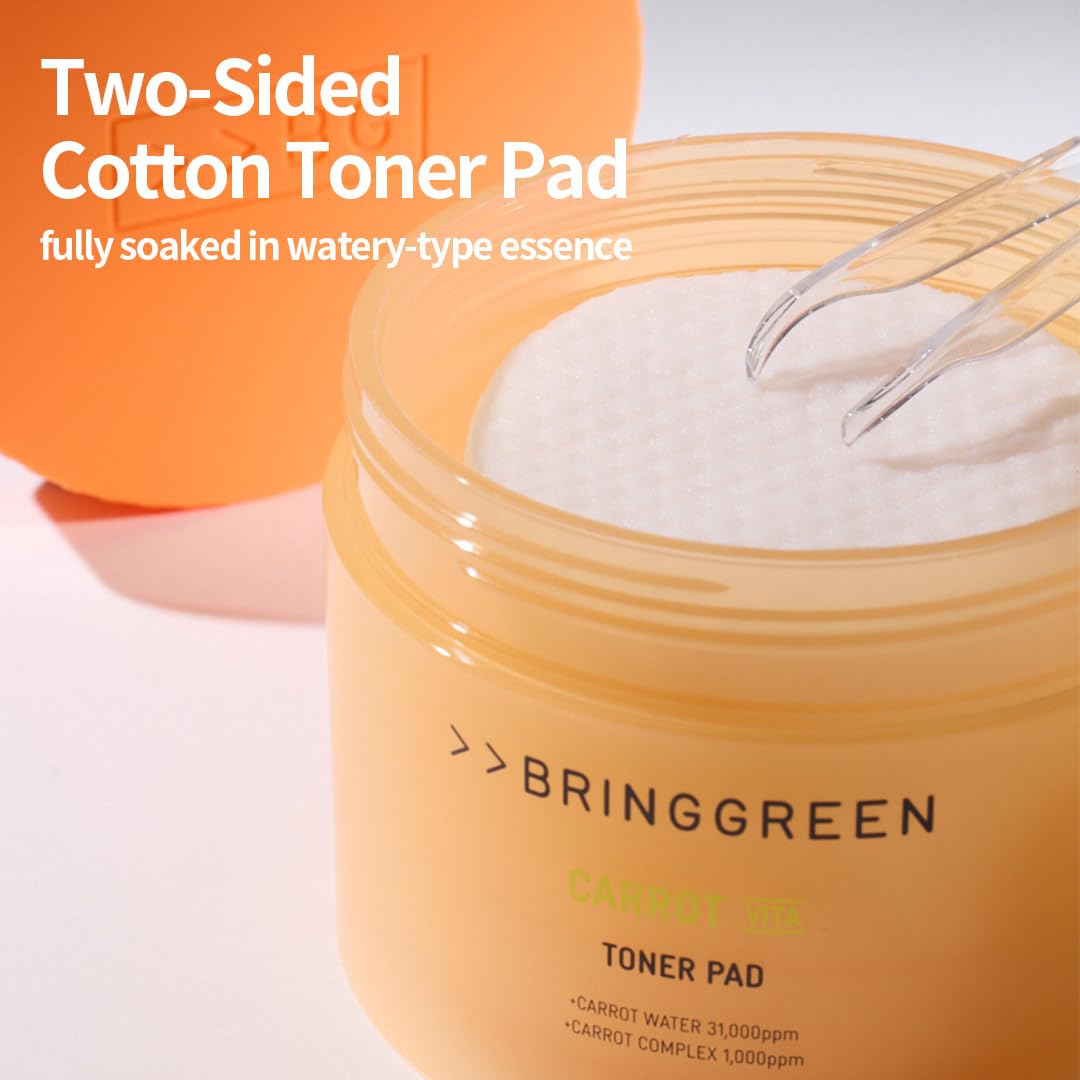 BRING GREEN Carrot Toner Pad being applied to skin to balance tone.