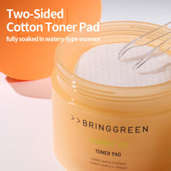 BRING GREEN Carrot Toner Pad being applied to skin to balance tone.