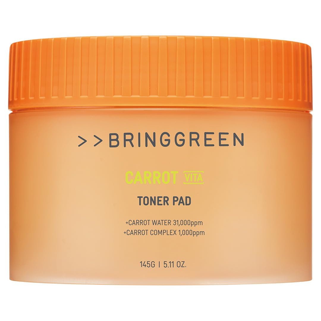 BRING GREEN Carrot Toner Pad packaging showing vegan formula for daily skincare.