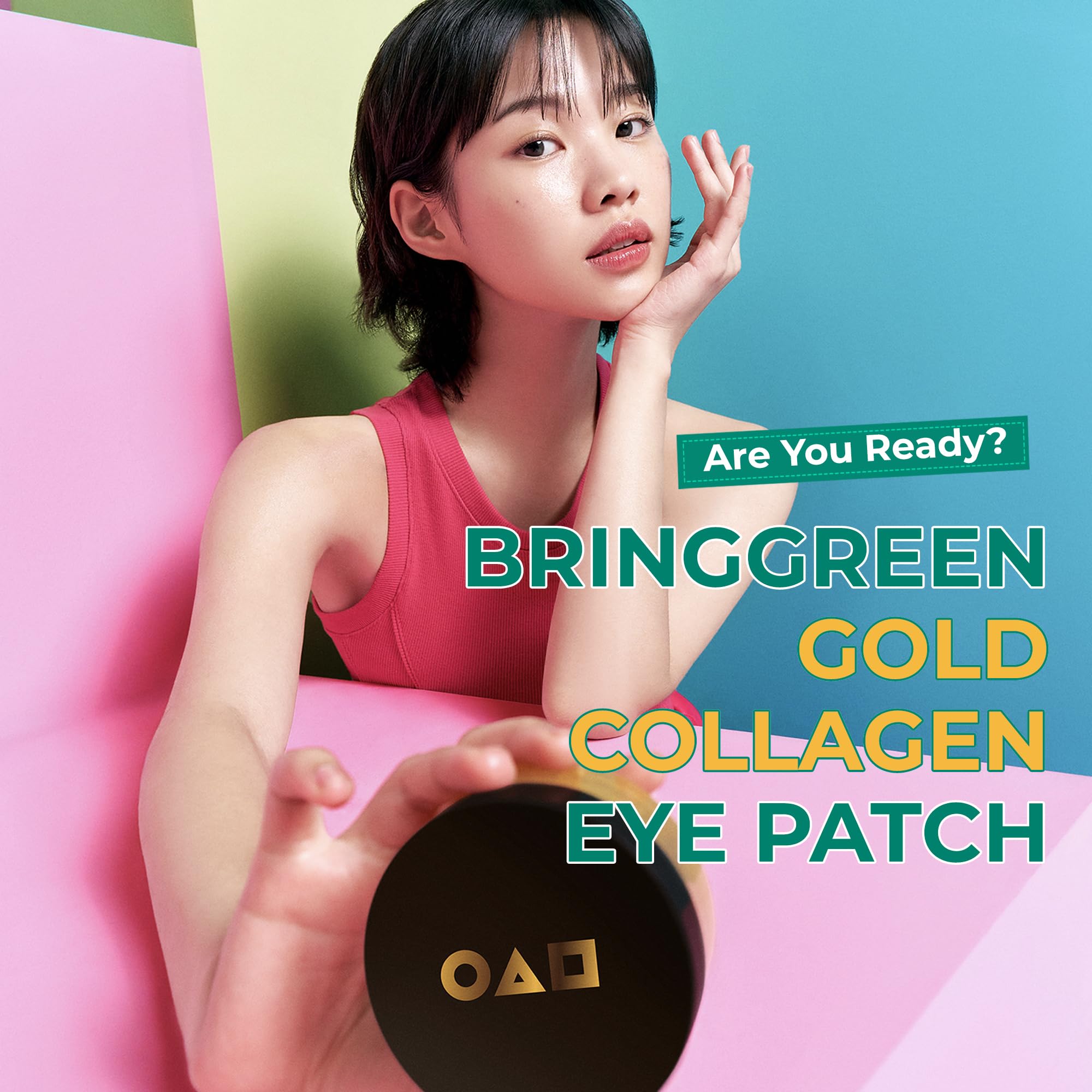 BRING GREEN Netflix Squid Game Edition gold collagen eye patch apply-spoon demonstrates easy application for quick self-care