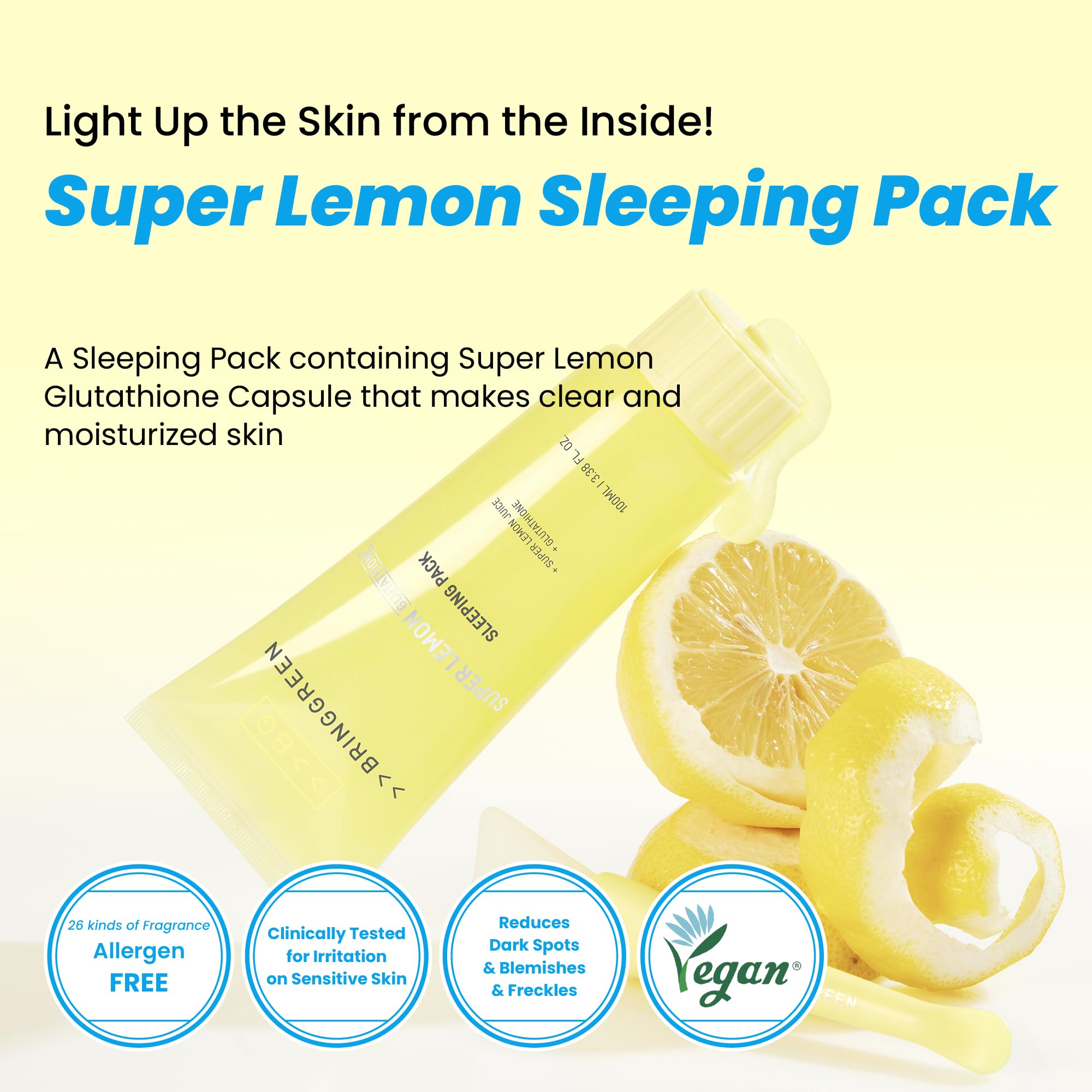 BRING GREEN Super Lemon Sleeping Pack texture swirl demonstrates lightweight, non-sticky hydration.