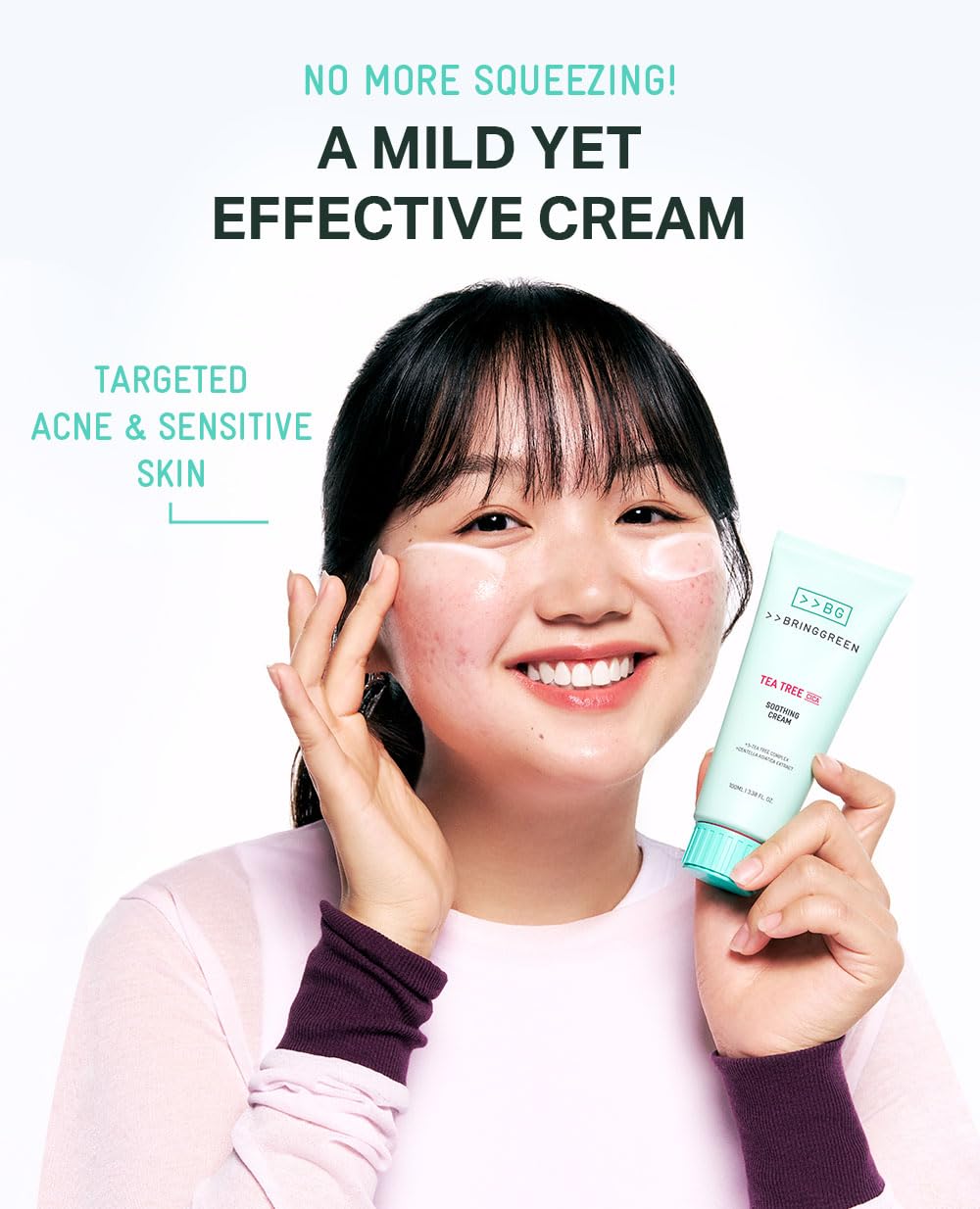 BRING GREEN Tea Tree Cica Cream packaging box highlights vegan and cruelty-free credentials.