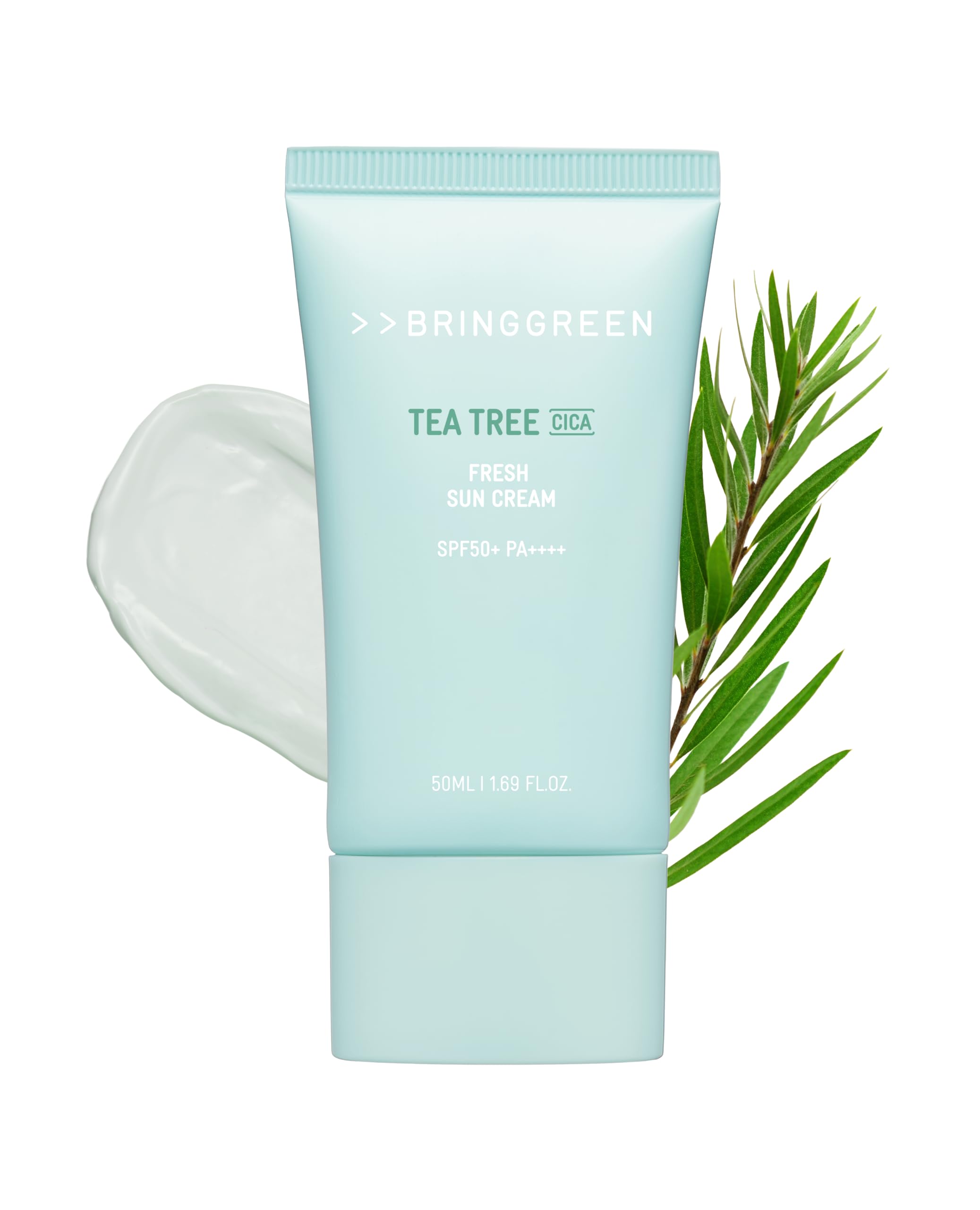 BRING GREEN Tea Tree CICA Mineral Sunscreen bottle with reef-safe SPF 50+