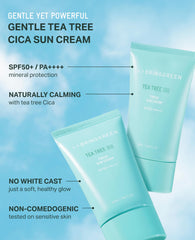 BRING GREEN Tea Tree CICA Mineral Sunscreen being applied to the face
