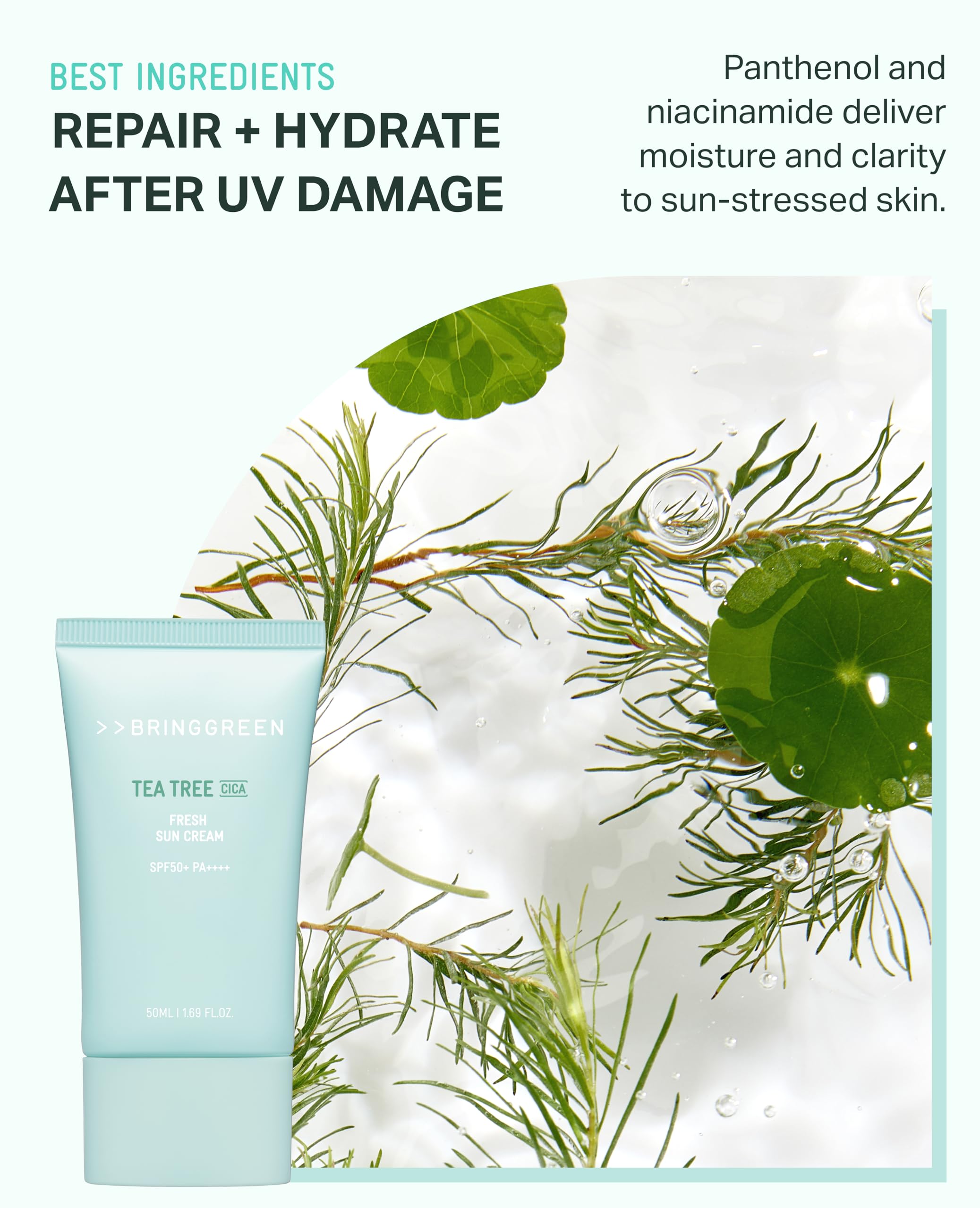 BRING GREEN Tea Tree CICA Mineral Sunscreen travel-size tube in bag