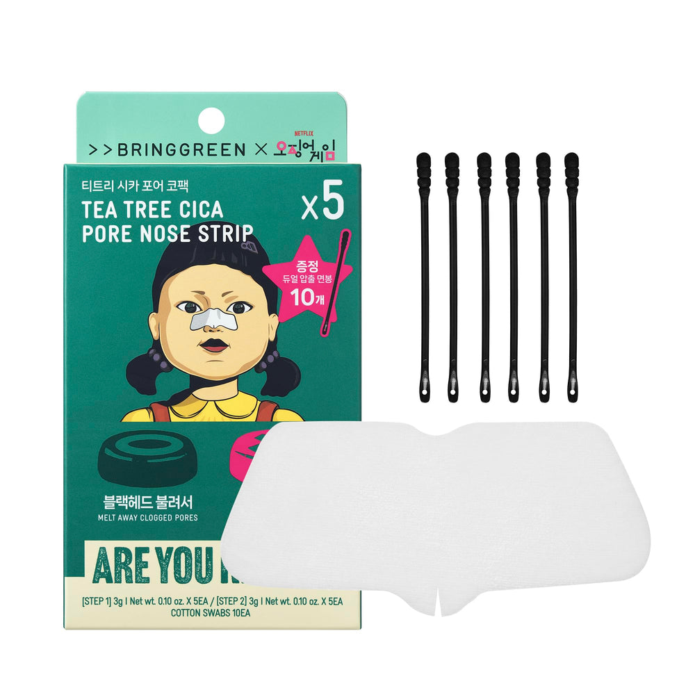 BRING GREEN Tea Tree Cica Pore Nose Strip packaging showcasing 5P kit for clear pores