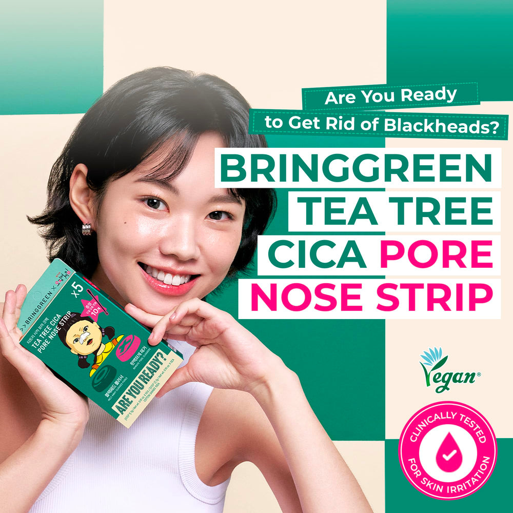 BRING GREEN Tea Tree Cica Pore Nose Strip Step 1 application on clogged pores