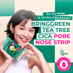 BRING GREEN Tea Tree Cica Pore Nose Strip Step 1 application on clogged pores