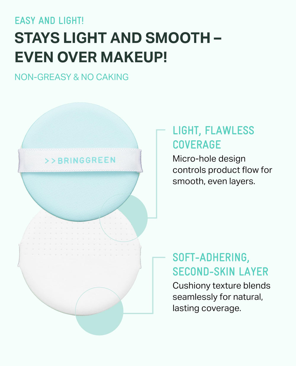 Reef-safe symbol and BRING GREEN Tea Tree CICA Sun Cushion compact design.