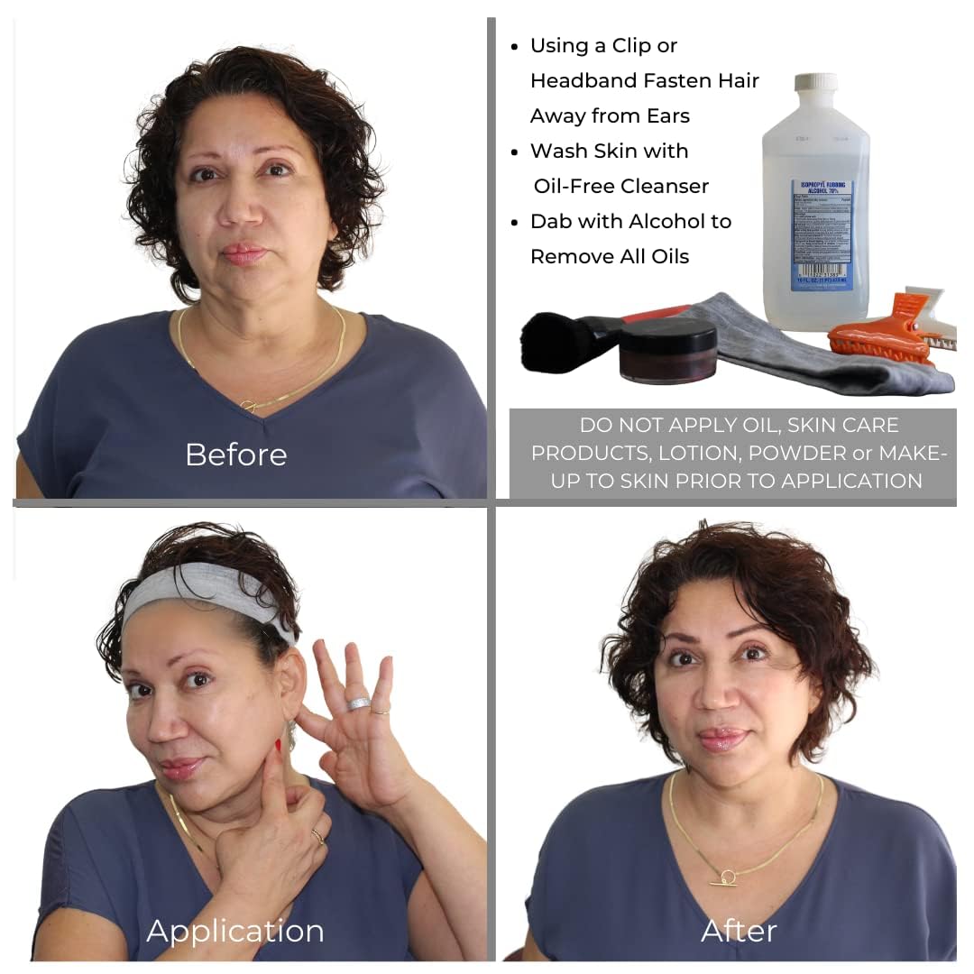 After application, Bring It Up neck lift tape creates a smoother neckline.