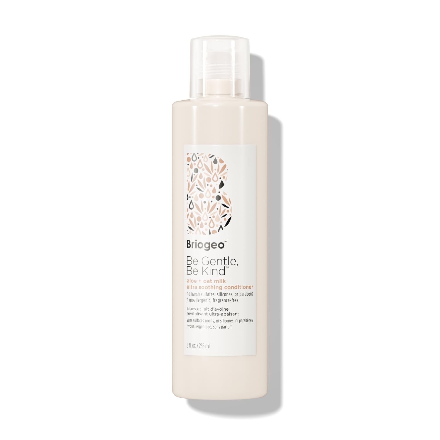Briogeo Be Gentle Be Kind conditioner bottle pour demonstrating fragrance free soothing hydration