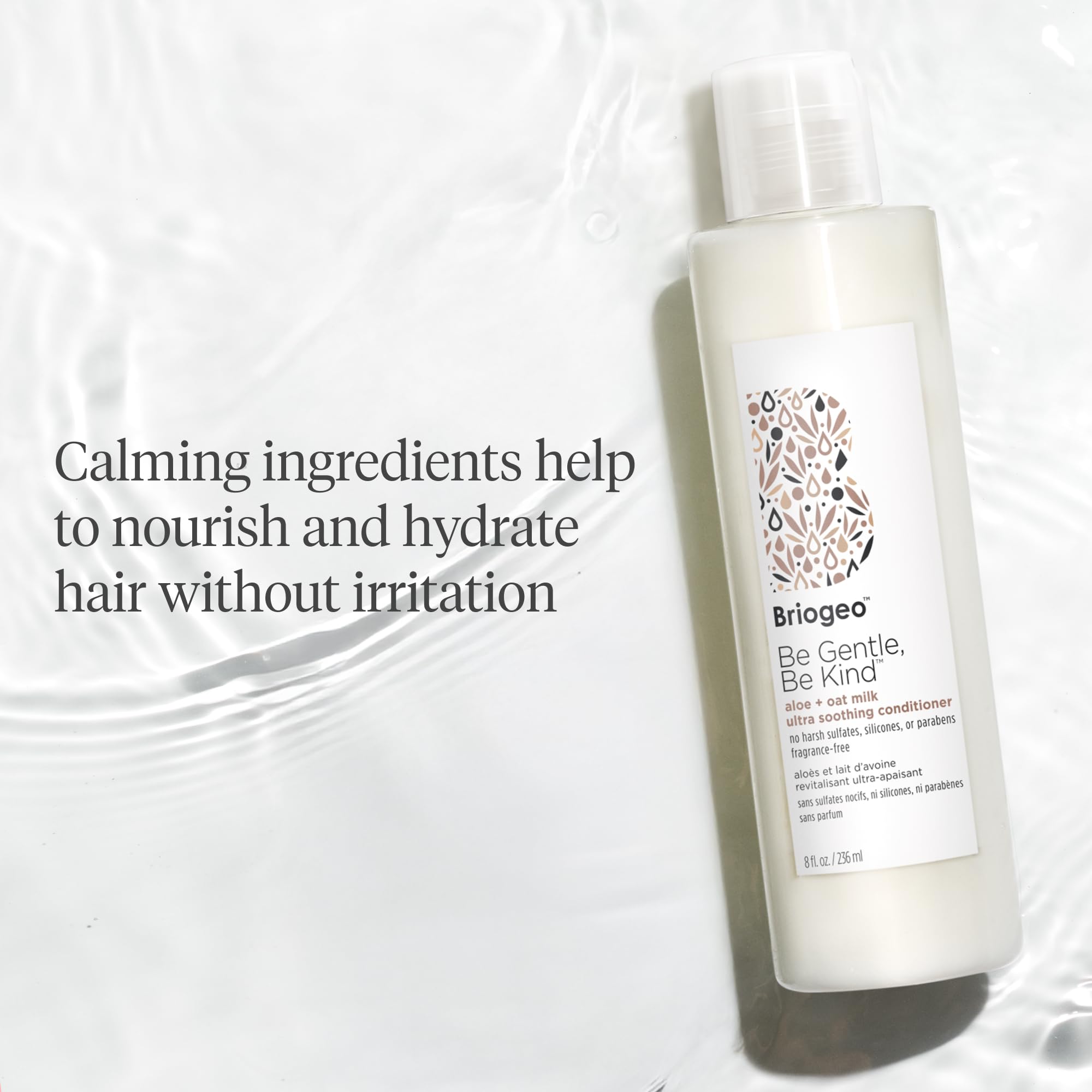 Briogeo Be Gentle Be Kind dispensing pump illustrating easy fragrance-free application