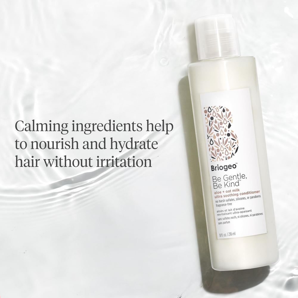 Briogeo Be Gentle Be Kind dispensing pump illustrating easy fragrance-free application