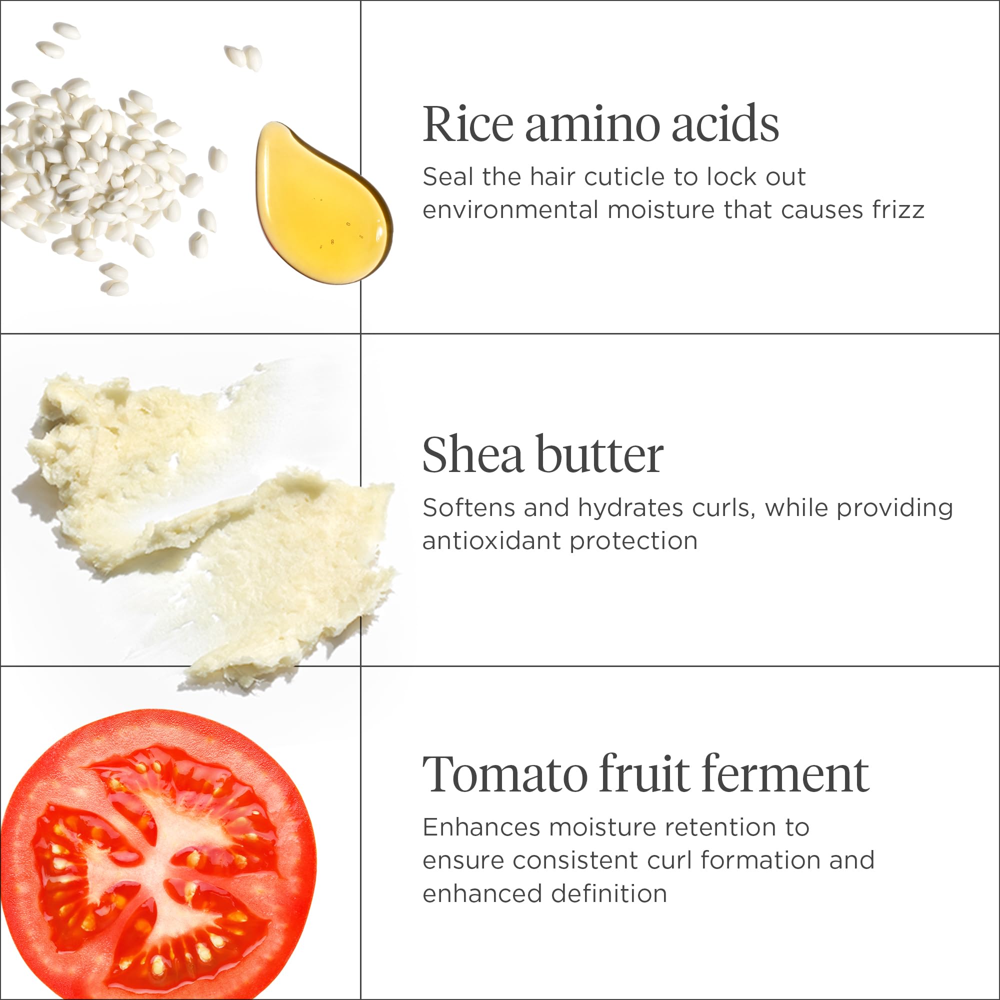 Briogeo Curl Charisma ingredients graphics featuring rice amino acids