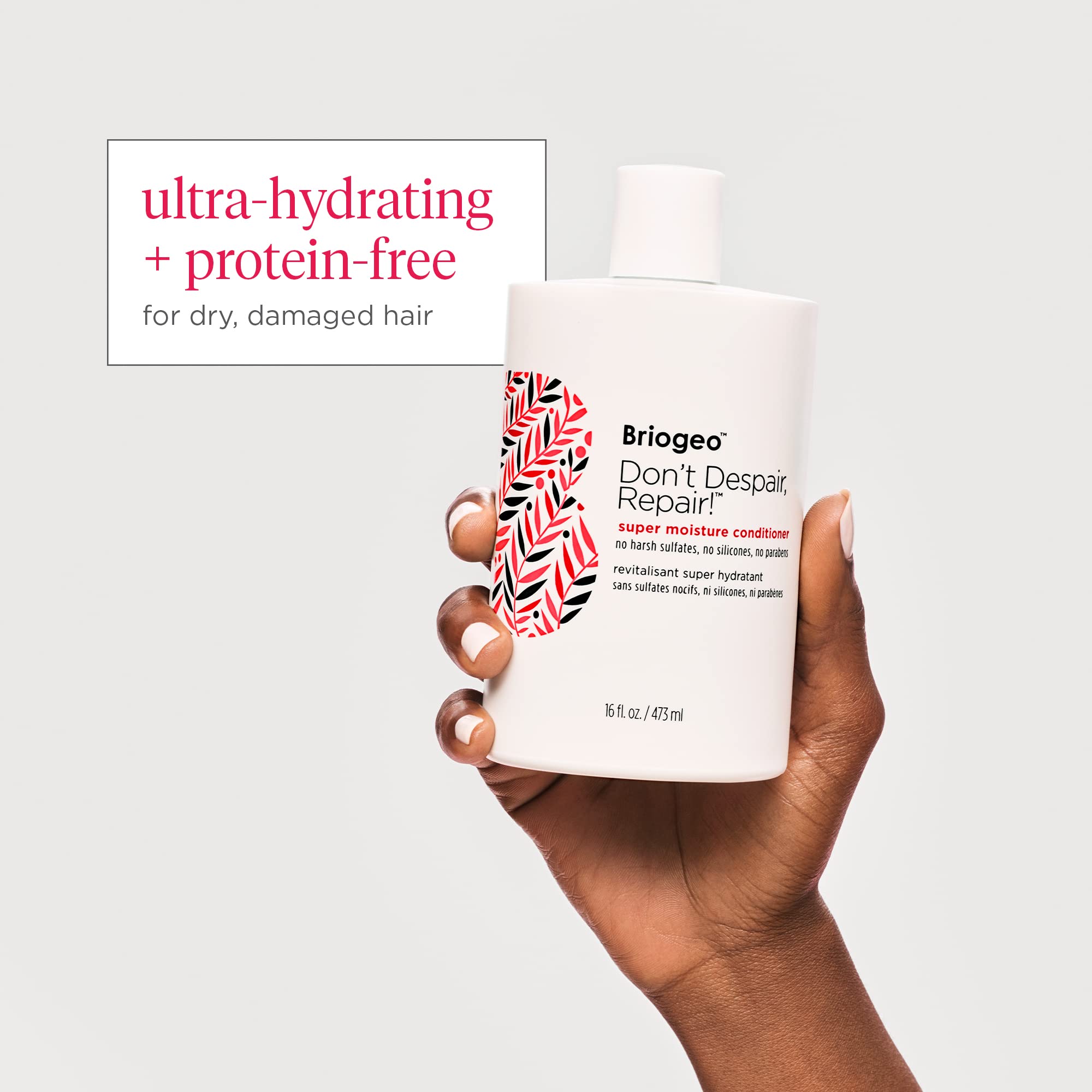 Briogeo Don't Despair Repair applied to wet hair for easy detangling.