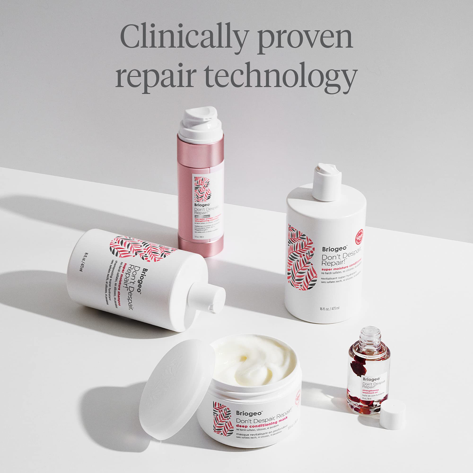 Rosehip oil in Briogeo Don't Despair, Repair! shampoo aids moisture retention.