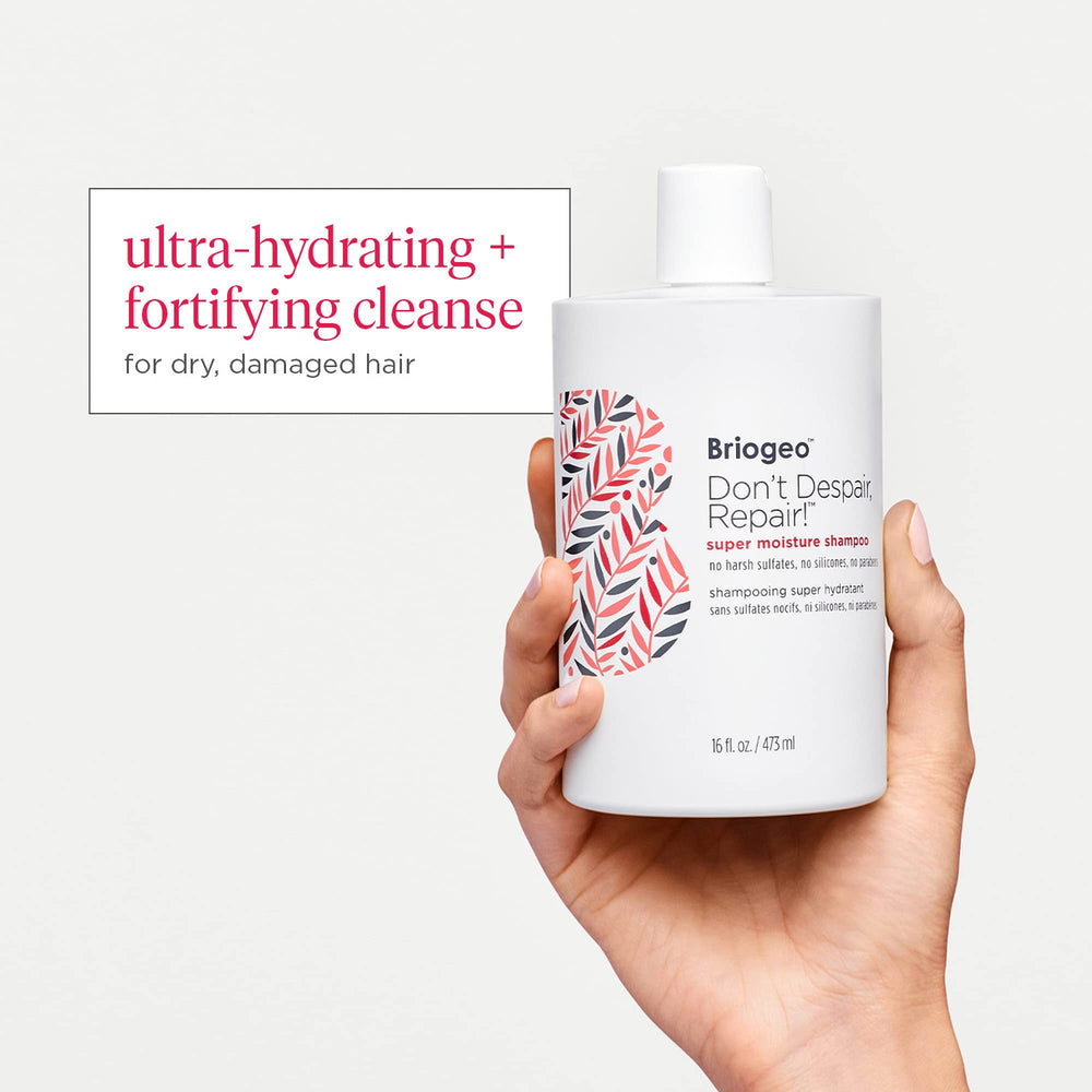 Briogeo Don't Despair, Repair! rosehip oil droplets signaling moisture lock-in.