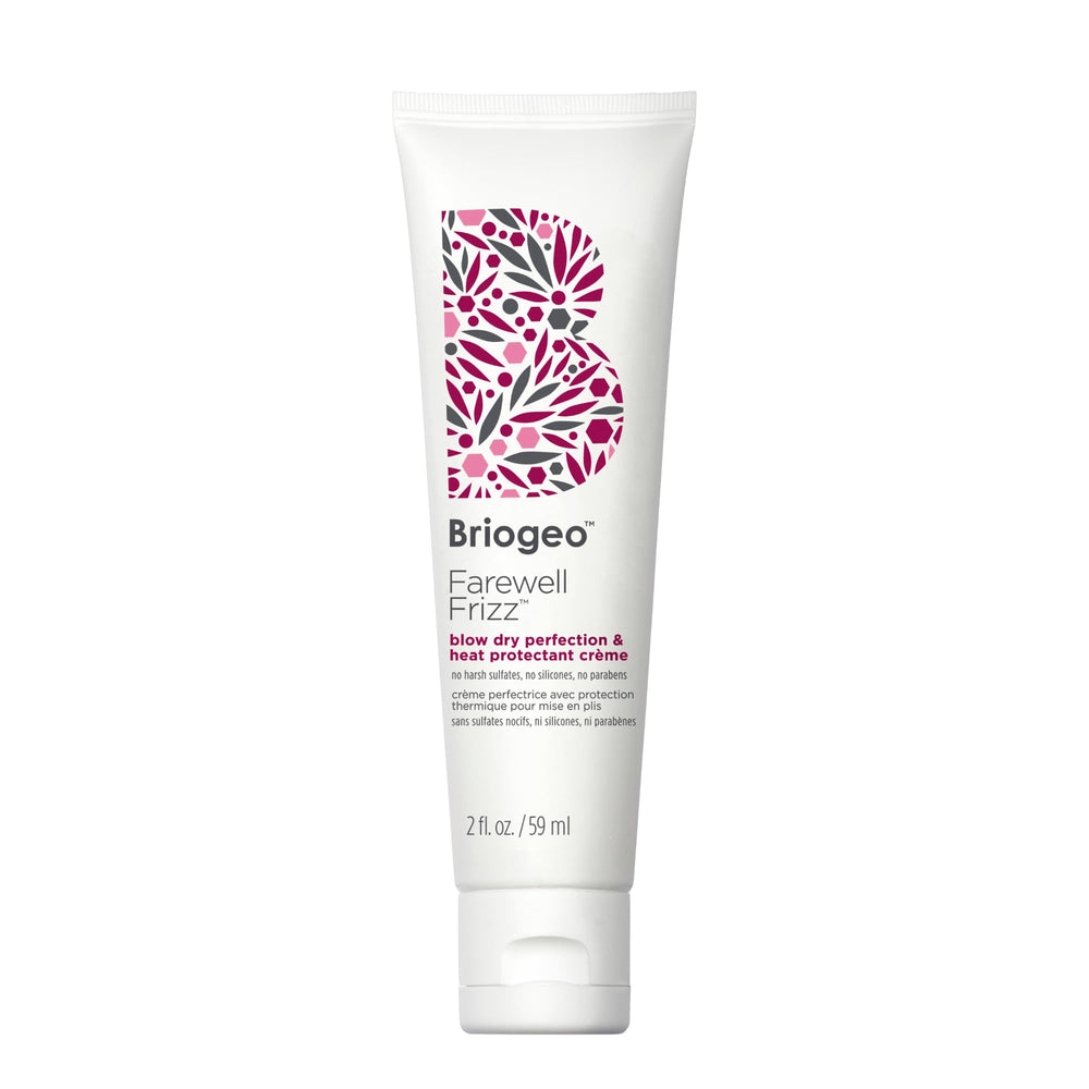 Briogeo Farewell Frizz Blow Dry Cream bottle showing silicone-free frizz control.
