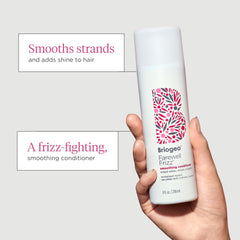 Creamy texture visible on Briogeo Farewell Frizz conditioner, suggesting rich moisture.