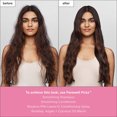 Briogeo Farewell Frizz Shampoo hair close-up shows smoother, more manageable strands.