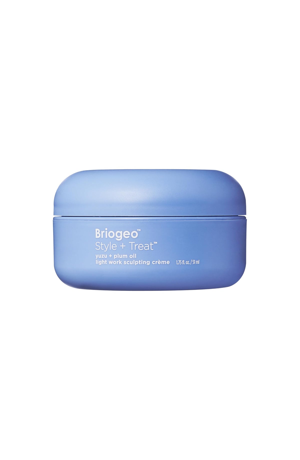Briogeo Light Work Sculpting Creme jar front view with flexible hold and matte finish.