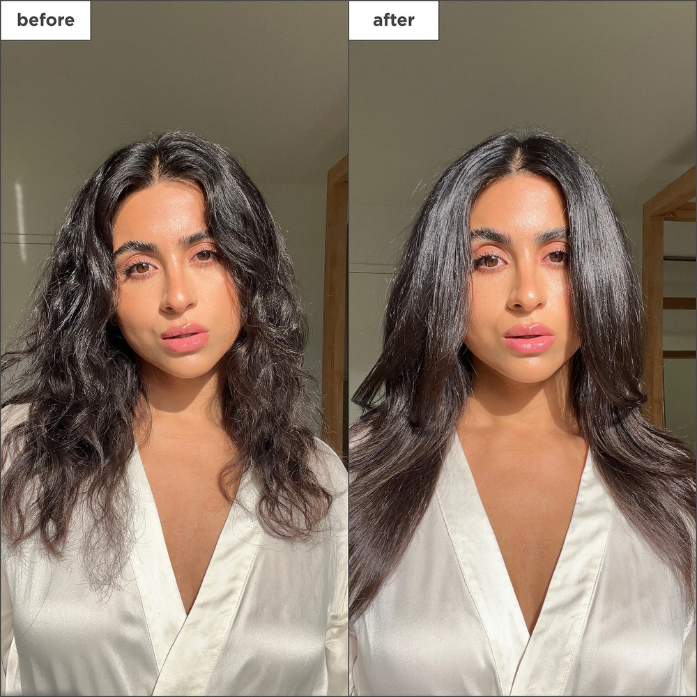 After-shampoo use of Briogeo MegaStrength shown on damp hair